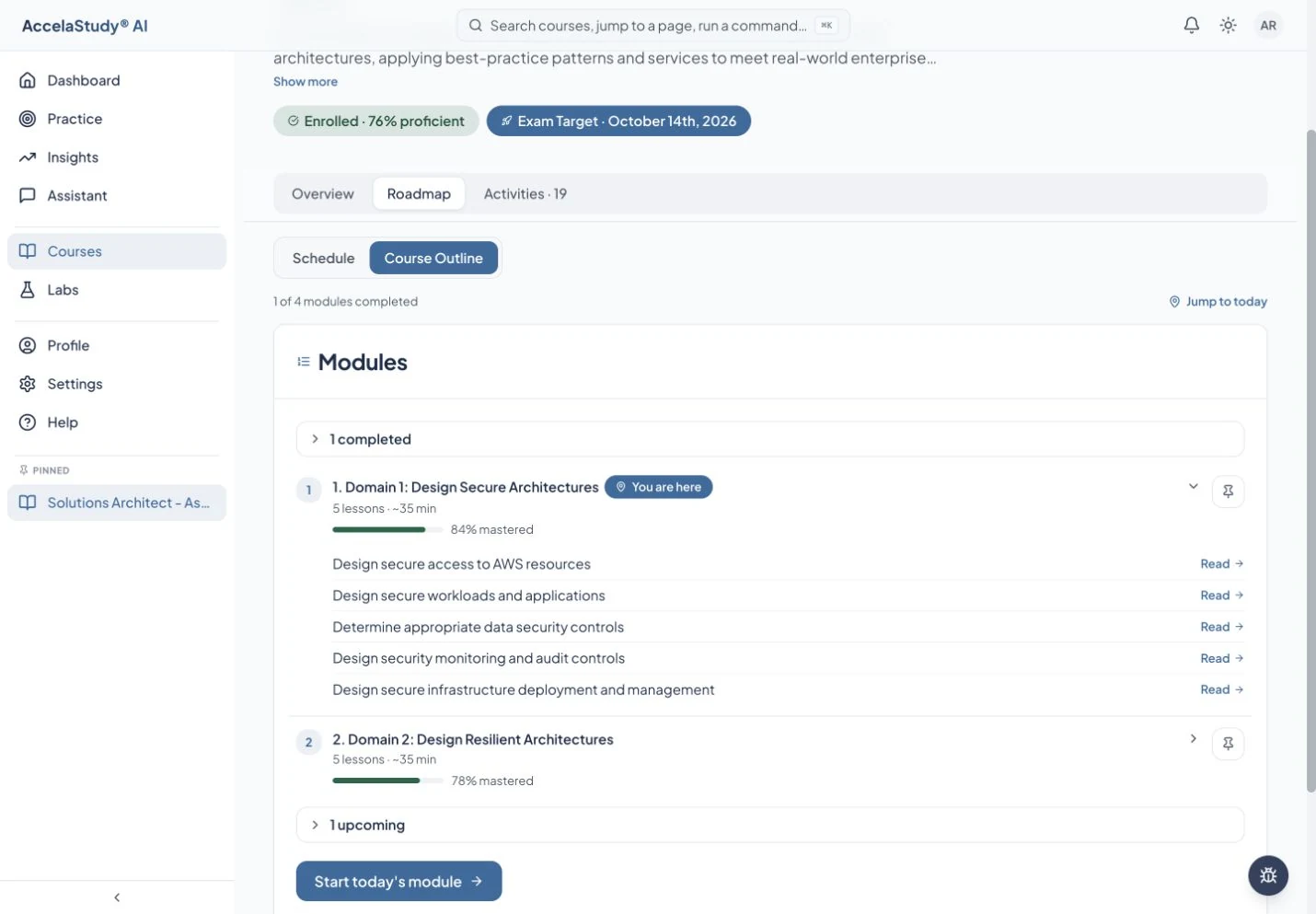 The course roadmap connects the outline and schedule.